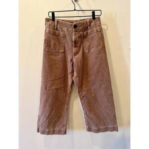 Quince Organic Stretch Warm Brown Corduroy Cropped Wide Leg Pants Sz 6 MSRP $128